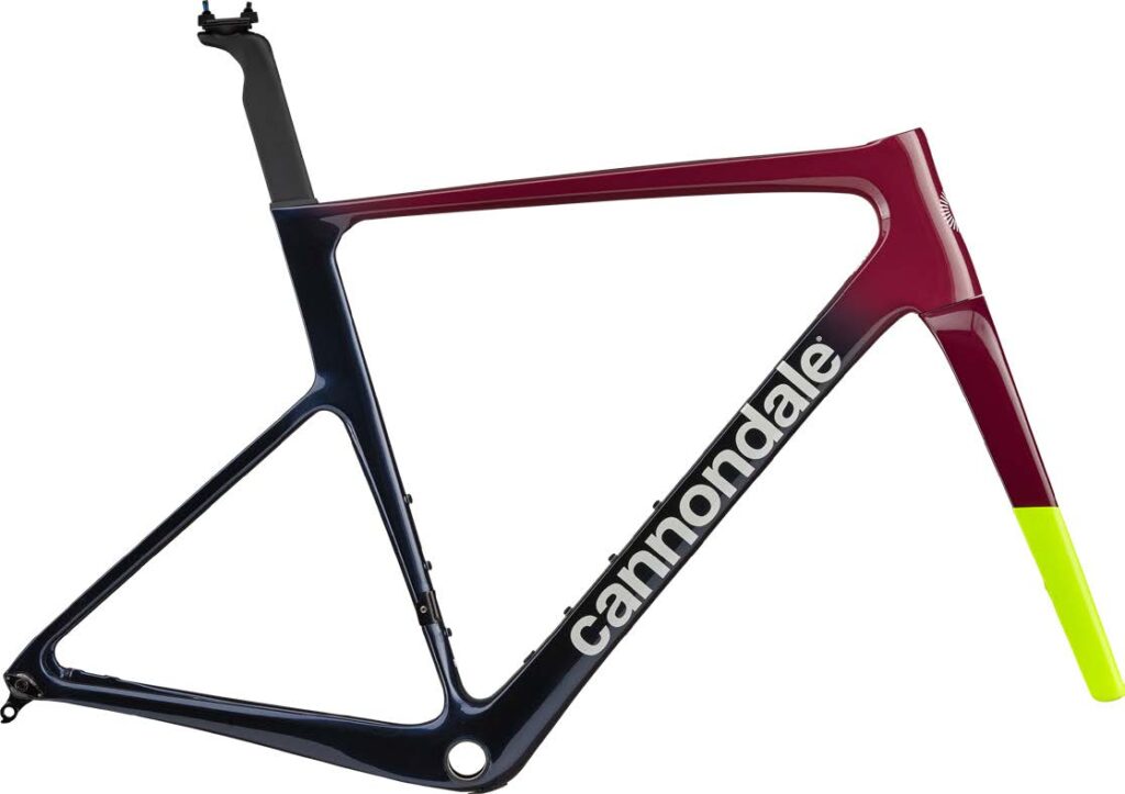 Cannondale SuperSix EVO フレームは、エアロダイナミクス・超軽量Hi-MODカーボン・剛性強化設計を採用。個性的なグラデーションデザインが特徴で、高性能オールラウンドレーシングバイクとして最適な選択肢